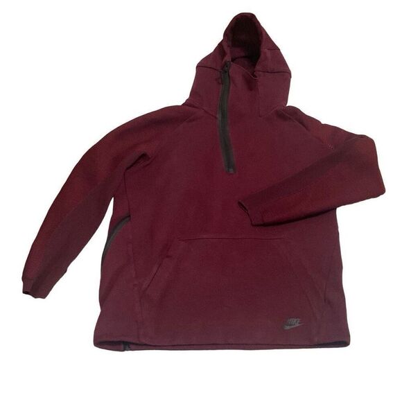 Nike Tech Fleece Training Pullover Hoodie 1/4 Zip Maroon Ribbed Sleeve Men Large - Picture 1 of 16